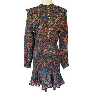 Farm Rio Pineapples‎ Mini Dress Floral Fruit Print Black Orange Size Small
